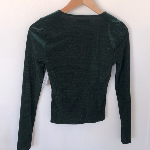 Sparkly Green Velour Deep V Top - Picture 3 of 3